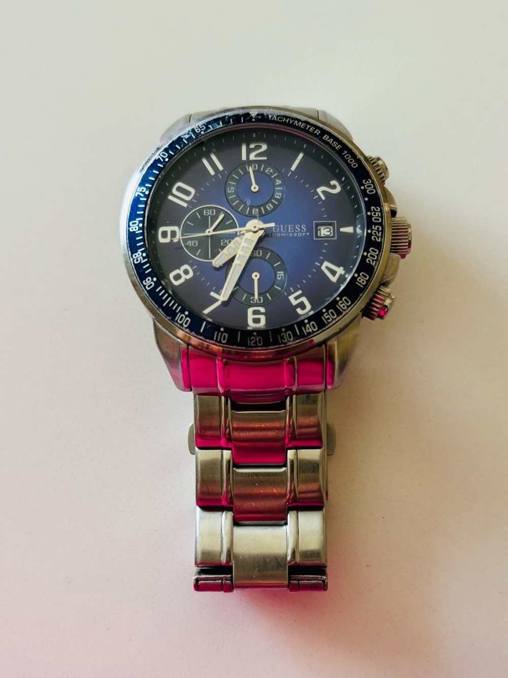 GUESS Men's Blue Dial Stainless Steel Chronograph Watch